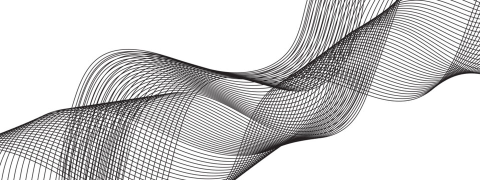Abstract grey, white smooth element swoosh speed wave modern stream background. Vector illustration. Curved wavy line, smooth stripes. Modern wave line design with soft flowing curves. 