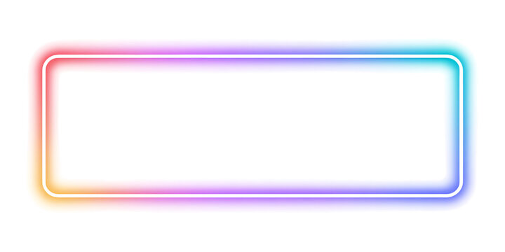 Neon gradient rectangular frame. Glowing border isolated on transparent background.