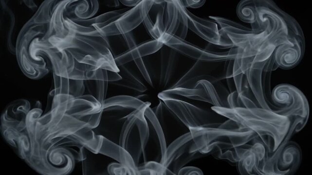 Abstract white smoke patterns swirling on black background