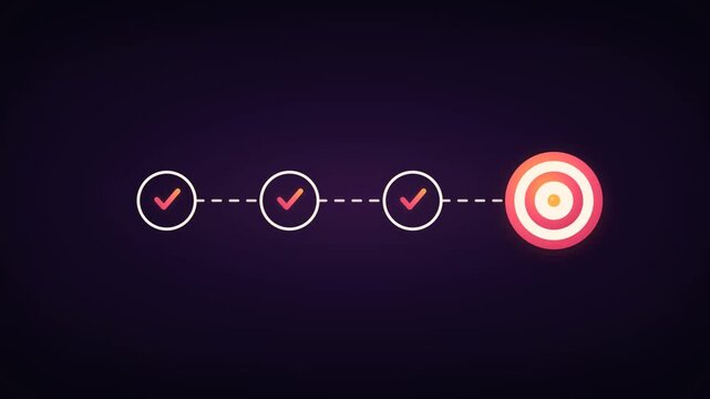 Target achievement infographic checks three milestones before an arrow hits the bullseye