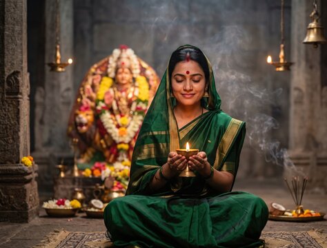Temple Incense Prayer &ndash; Peaceful Maa Amba Devotee Portrait