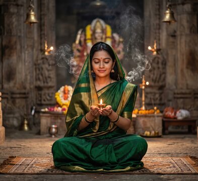 Temple Incense Prayer &ndash; Peaceful Maa Amba Devotee Portrait