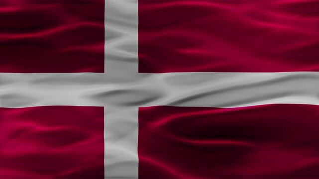 Denmark flag waving Video. Danish flag made of satin or silk fabric. 4K Video Animation.