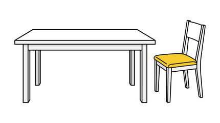 Dining table set with chair having yellow seat pad designed in simple clean vector graphics for home interior decoration. © SHAMIM STOCK
