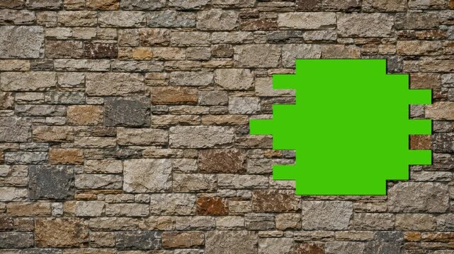 Stone Wall Break on Right Side | Green Screen Reveal Animation 4K | Wall Damage Reveal | Right Side Brick Explosion Chroma Key | Flying Brick Debris Green Screen Animation