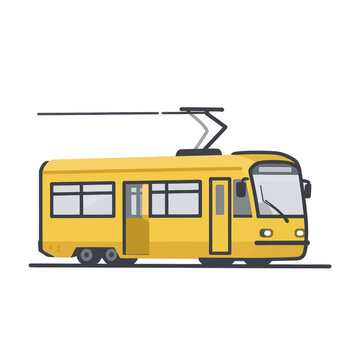 Yellow modern electric tram or trolleybus icon on white background, flat vector illustration of public urban transportation vehicle for city transit concept, minimal graphic design element