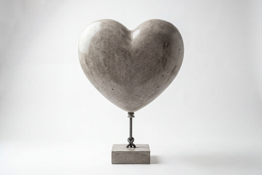 Cuore in cemento montato su base rigida, con forma morbida da palloncino. Oggetto impossibile ma credibile che unisce leggerezza apparente e peso reale. Ideale per progetti concettuali