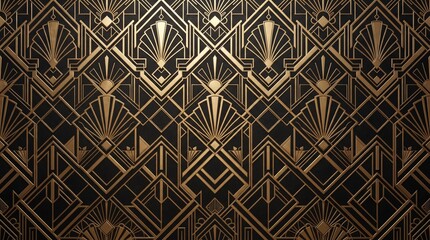 Luxury art deco background with golden geometric patterns on black © aiin en