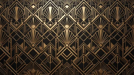 Fotobehang Goud Luxury art deco background with golden geometric patterns on black  © aiin en
