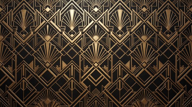 Luxury art deco background with golden geometric patterns on black