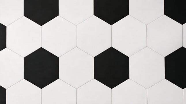 Seamless Black and White Hexagonal Tile Pattern Background Representing Soccer Ball Texture.