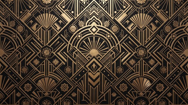 Art Deco gold background with vintage geometric ornaments and luxury patterns