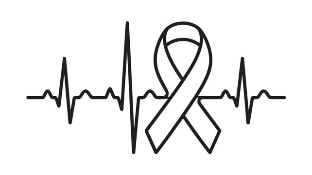 Ribbon Symbol Integrated Into a Heartbeat Electrocardiogram Line Illustration Featuring Medical, Health, Awareness with Design