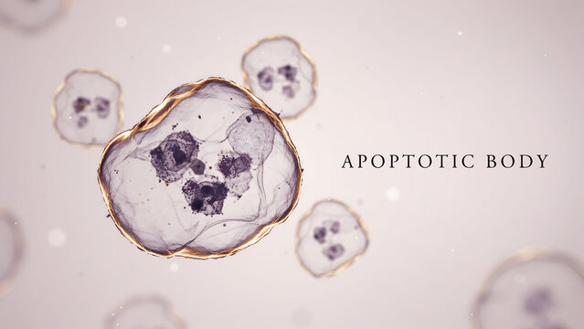 Microscopic view of apoptotic body undergoing programmed cell death process under magnification