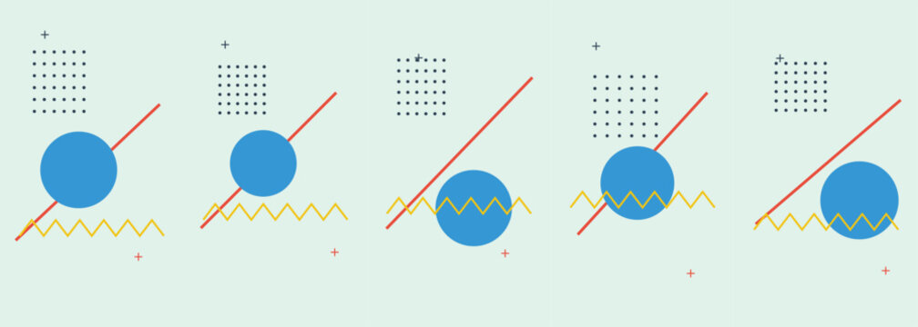 Abstract memphis style pattern with geometric circles and diagonal lines