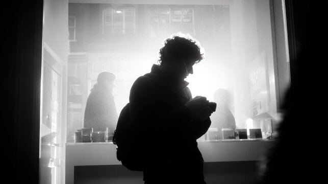 Person photographing shop window display