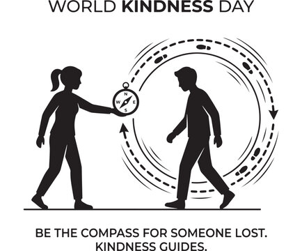 World Kindness Day Illustration with Compass Guiding Lost Person, Kindness Concept Design Featuring Guide, Help, Direction