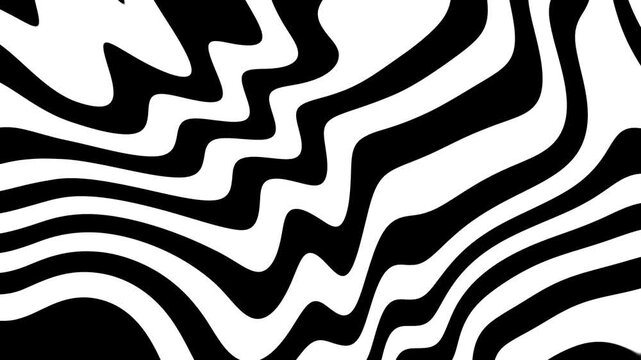 Creative video motion background with black and white flowing liquid bands, abstract waves, elegant movement, and stylish visuals for music events.