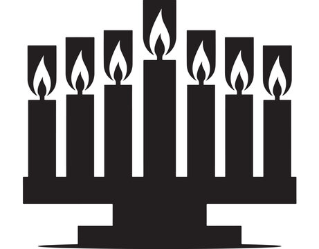 Candles with Flames on a Candlestick, Black and White Illustration of Lit Candles on a Holder Featuring Candle, Flame, Wax