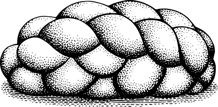 白い背景に孤立した編み込みハッラーパンの詳細な白黒の点描イラスト