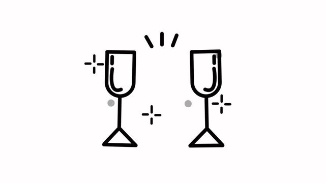 Cheers or toast drinking glass animated icon for event, celebration, party, birthday, fun, entertainment, anniversary, wedding, ceremony and other