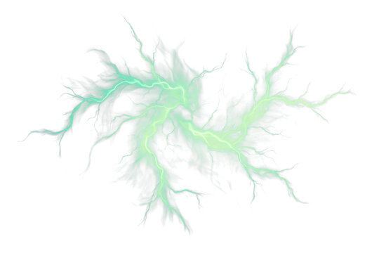 Green electric discharge on white background