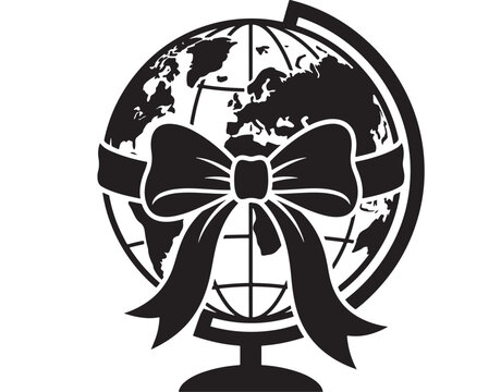 Globe with Bow Ribbon Symbolizing Global Connection and Celebration Featuring World, International, Symbol with Design and Vector