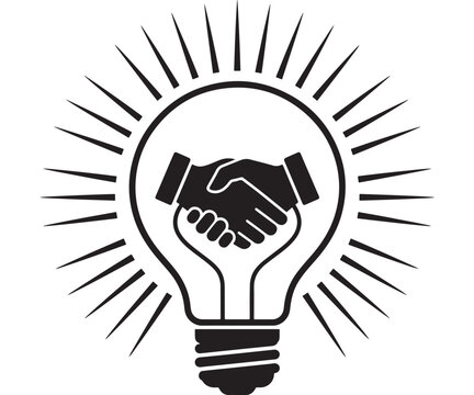 Handshake Inside Light Bulb Symbolizing Partnership and Collaboration Concept Illustration Featuring Agreement, Deal, Business