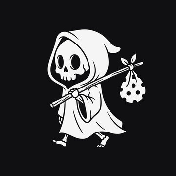 Grim Reaper character carrying a bindle on a stick.