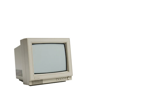 Vintage beige computer monitor on white background