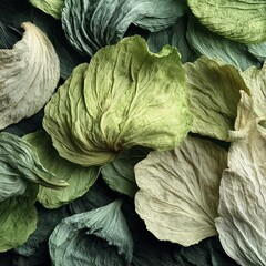 Obraz premium Macro Photography of Dried Bok Choy Leaves and Dehydrated Vegetable Flakes with Curling Texture