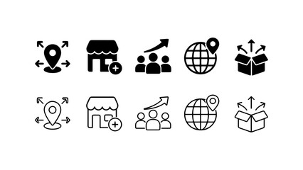 Fototapeta premium Business and Logistics Icon Set in Silhouette and Outline Vector Style