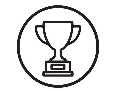 Trophy cup icon framed in a circular border represents victory and success in a clear minimalist line art style suitable for professional digital.