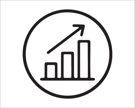 Bar chart icon inside a black circular frame depicts an ascending trend indicating financial growth and market performance for business presentations.