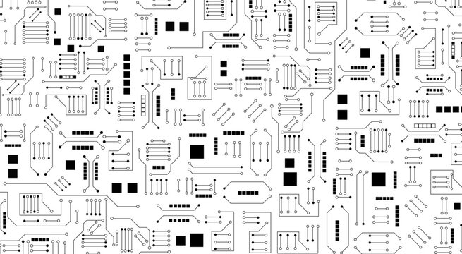 Minimalist Printed Circuit Pattern Design. Futuristic Circuit Board Vector Style Background