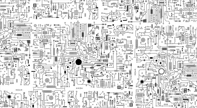 Electronic Circuit Board Seamless Texture. Seamless Electronics Circuit Layout.