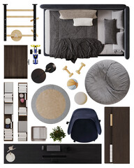Boy Children’s Room Furniture Set – Top View PNG
