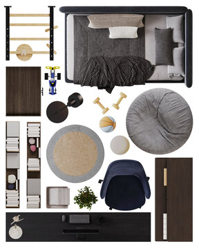 Boy Children&rsquo;s Room Furniture Set &ndash; Top View PNG