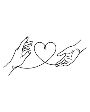 World Suicide Prevention Day concept with two hands reaching and heart symbol line art