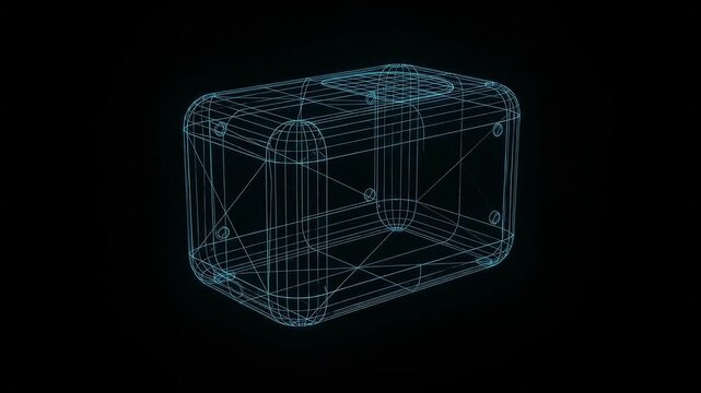 3D futuristic wireframe blueprint visual effects animation on black
