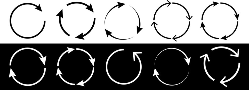 Set of circle arrows. Vector elements. Black loading symbol. 