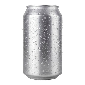 Blank Aluminum Soda Can with Water Droplets Isolated on Transparent Background