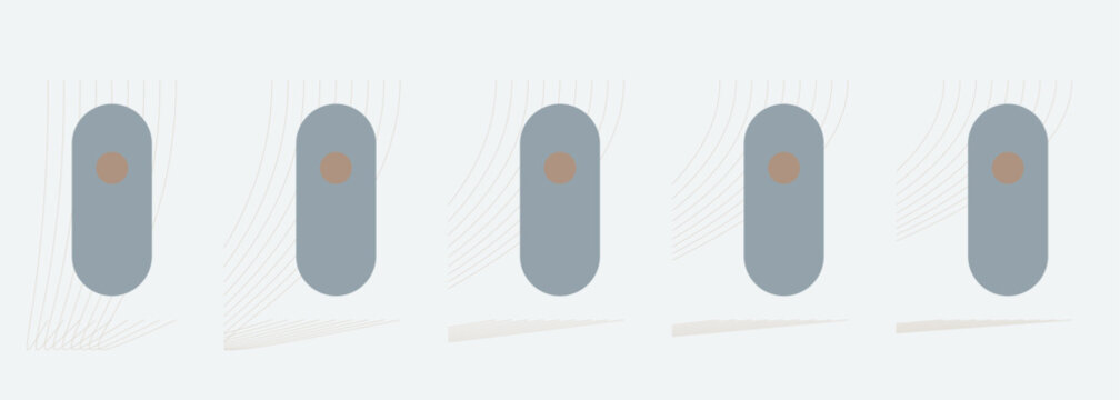 Minimalist geometric illustration featuring five blue oblong shapes in a row