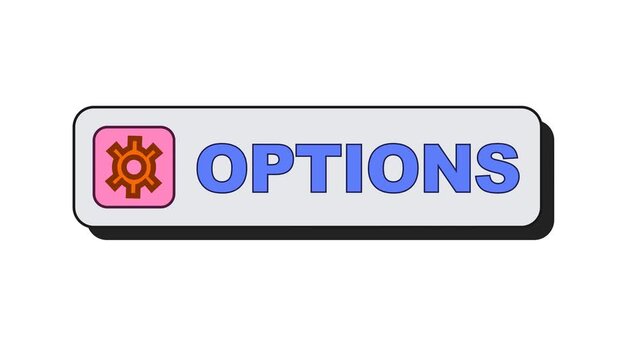 2D Minimalist Options Button Animation with Gear Icon UI Graphic on White Background