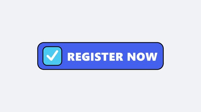 Minimalist 2D Animated Blue Register Now Button with Checkmark Icon