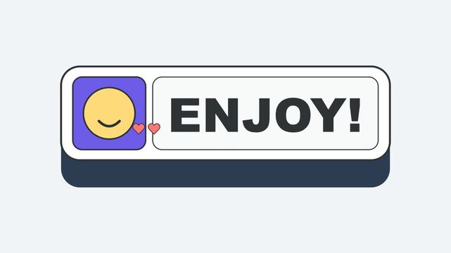 Minimalist 2D Animation Enjoy Button with Love Emoji Motion Graphic Background
