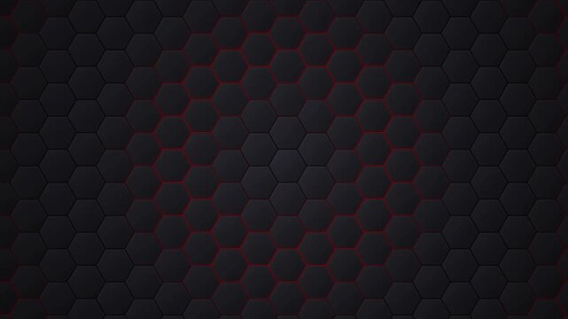 Dark matte hexagonal honeycomb tiles pattern with subtle red light hexagon