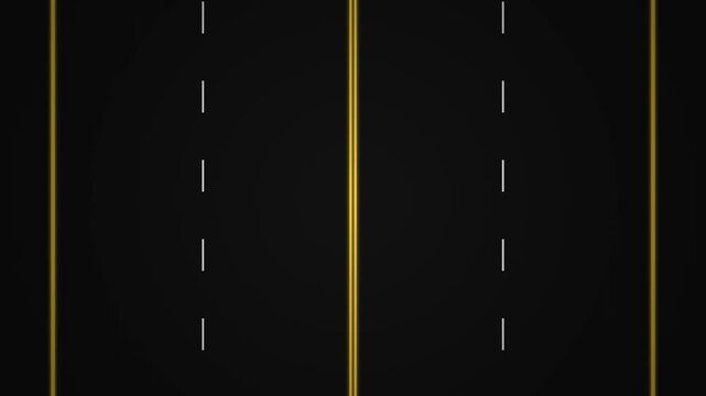 Vertical road lane markings with yellow dividers on dark asphalt highway