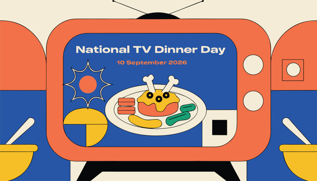 National tv dinner day illustration with retro television and food