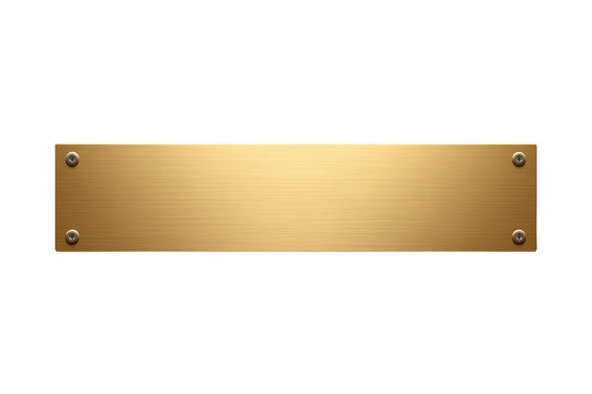 Brushed golden metal nameplate with four corner screws